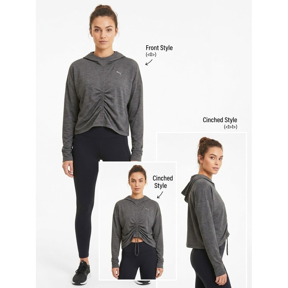 Puma Cloudspun Cinched Front Training Hoodie Gray Heather Womens M